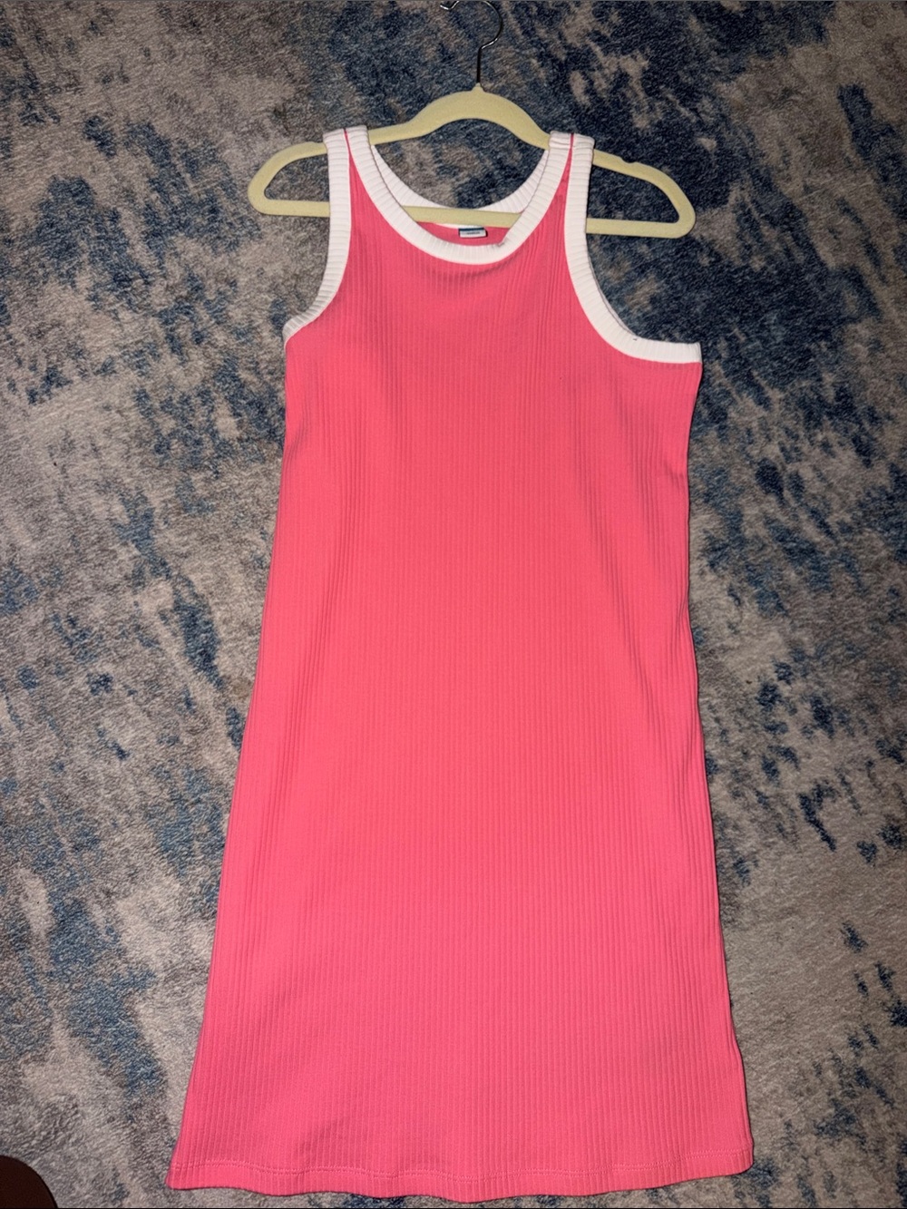 Old Navy Pink Ribbed Tank Dress with White Trim
